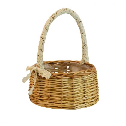 Runder gefärbter Korb mit Spitzenband, Beige
