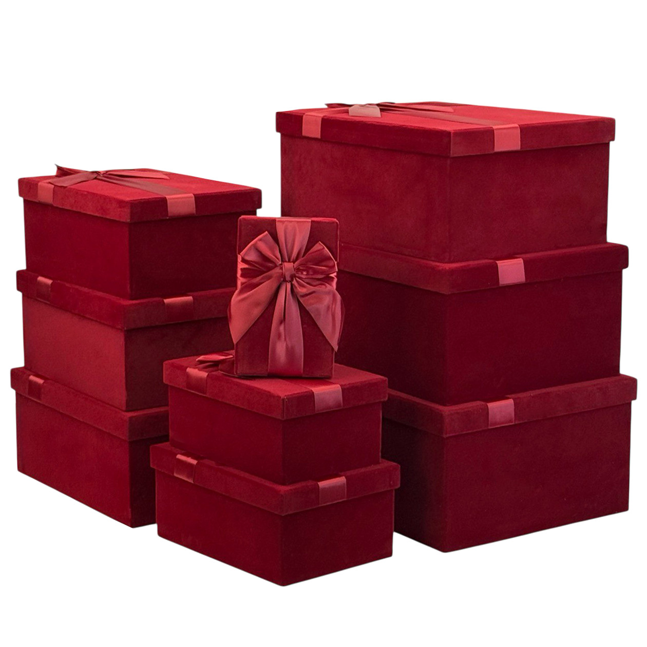 Rechteckige Geschenkboxen im 9er-Set „Roter Samt“